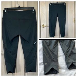 Lululemon mesh inset pocket crop dark gray leggings 9597